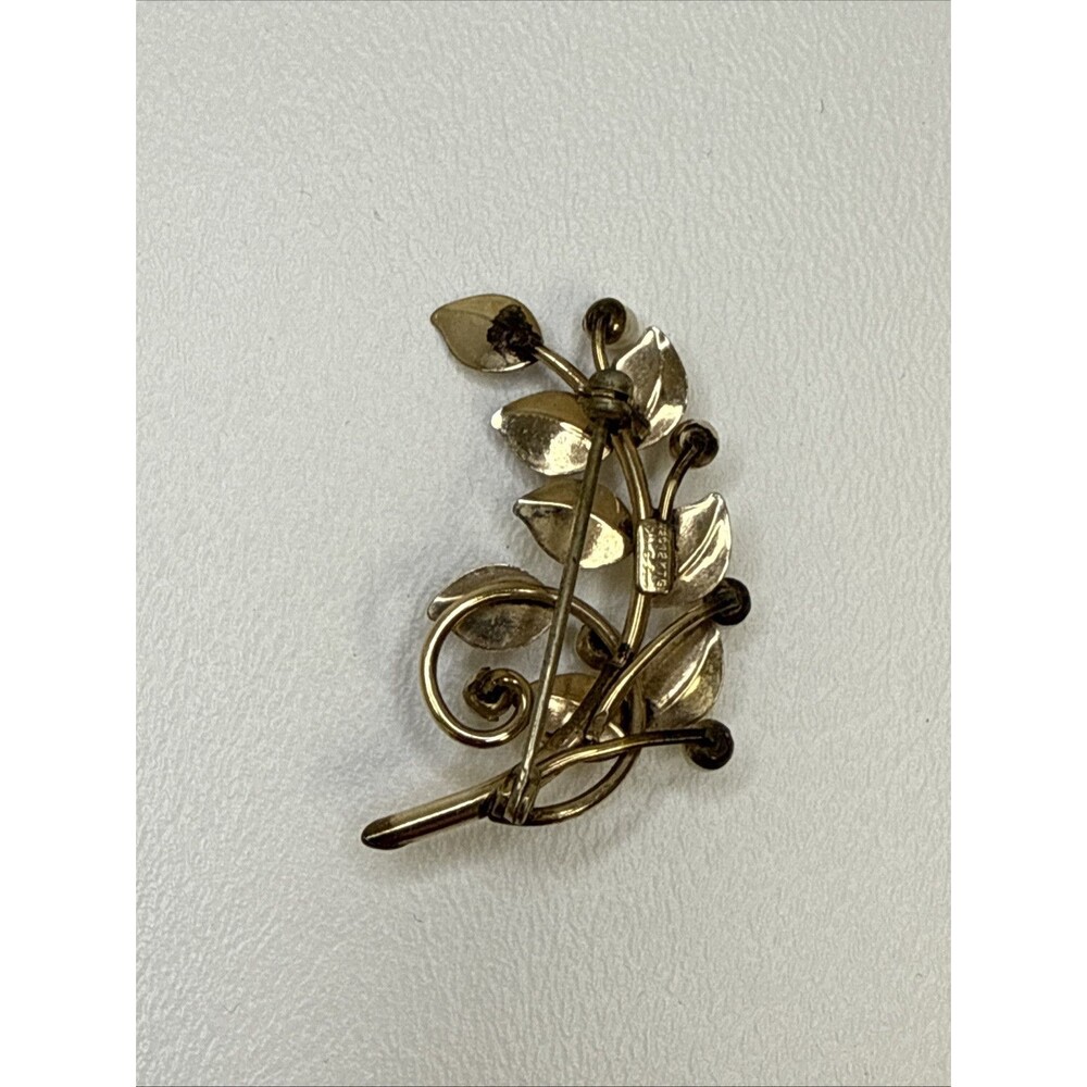 Carl Art 12K Gold Filled Faux Pearls & Leaf Branch Brooch Pin Vintage - Picture 4 of 8